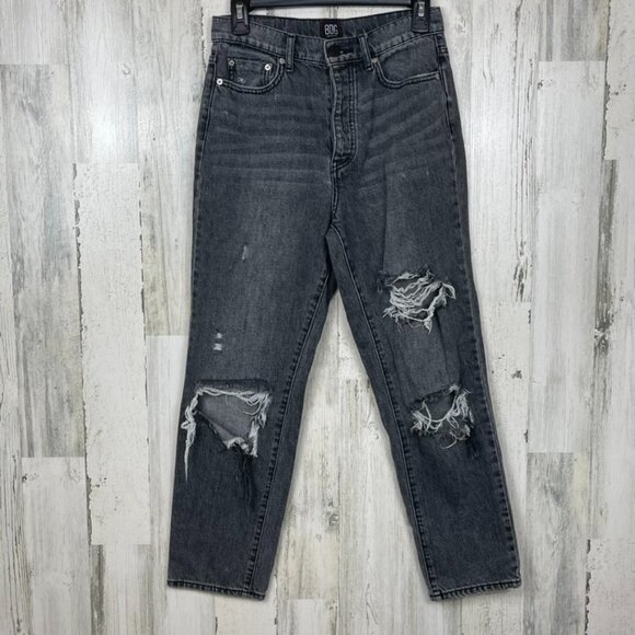 BDG Urban Outfitters Slim Straight denim jeans black 27 high rise distressed - Picture 1 of 9
